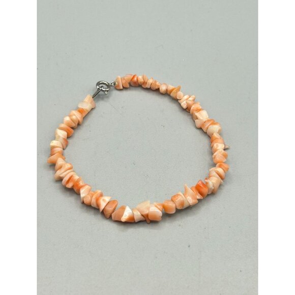 Vintage Salmon Coral Chips Bracelet Single Strand Peach Orange Bracelet - Picture 4 of 5